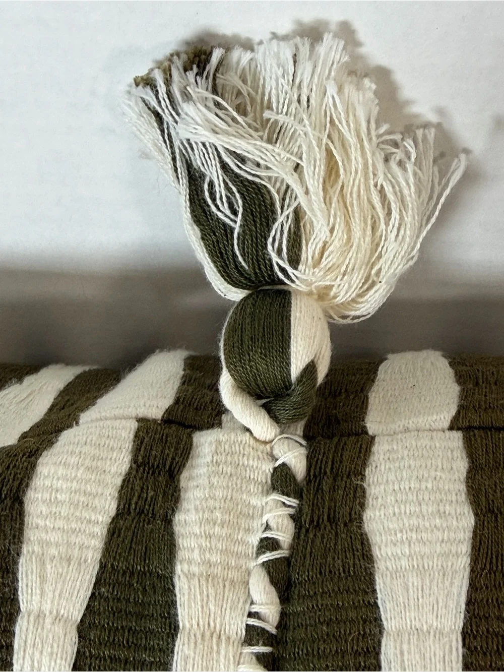 Archive NY Antigua 12x20 Inch Green & Cream Striped With Tassels Lumbar Pillow